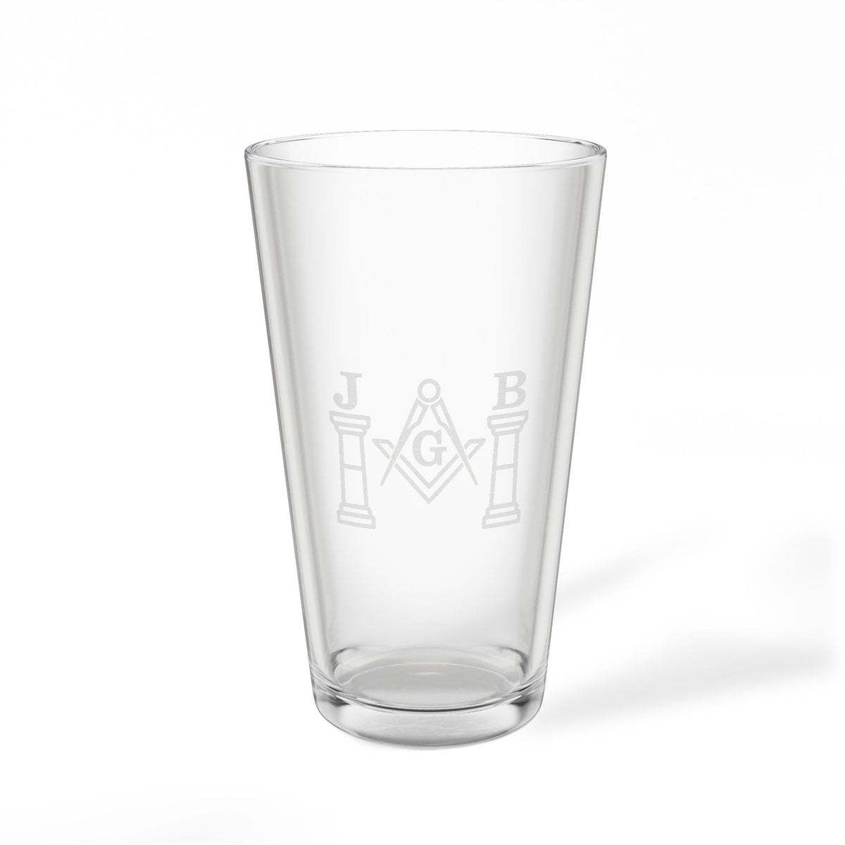 Master Mason Blue Lodge Pint Glass - Square & Compasses G with J&B Pillars - Bricks Masons