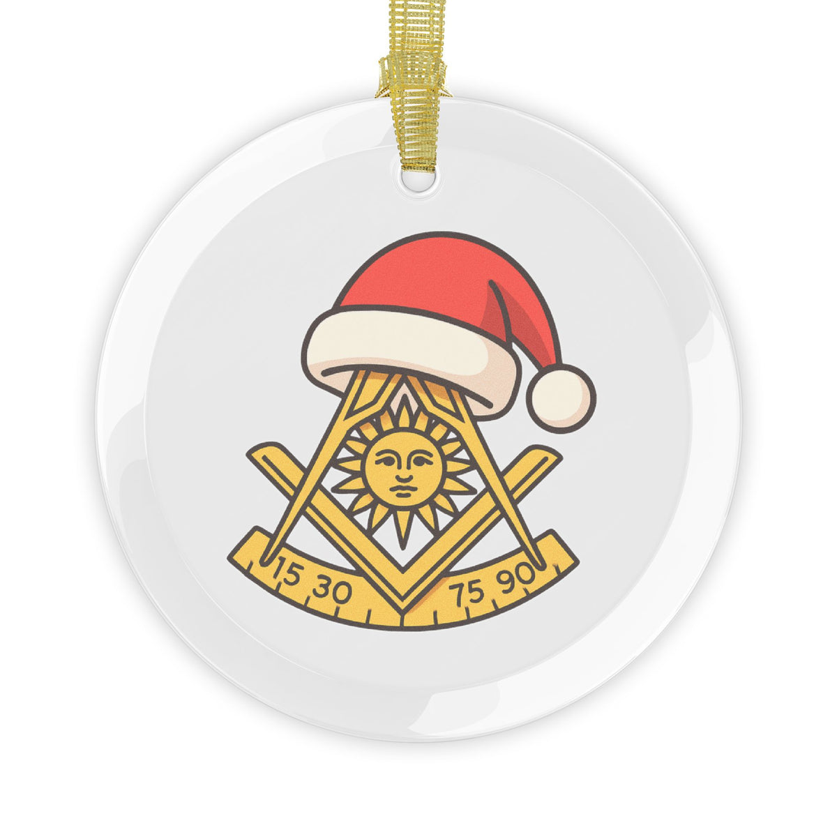 Past Master Blue Lodge Christmas Ornament - Gold Square & Compass with Quadrant Sun - Bricks Masons