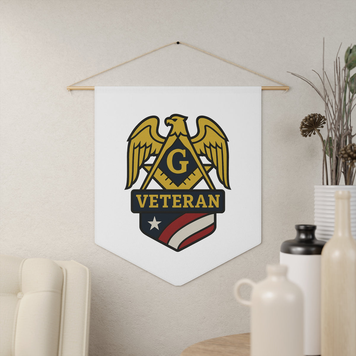 Master Mason Blue Lodge Pennant - Patriotic Veteran Symbol - Bricks Masons