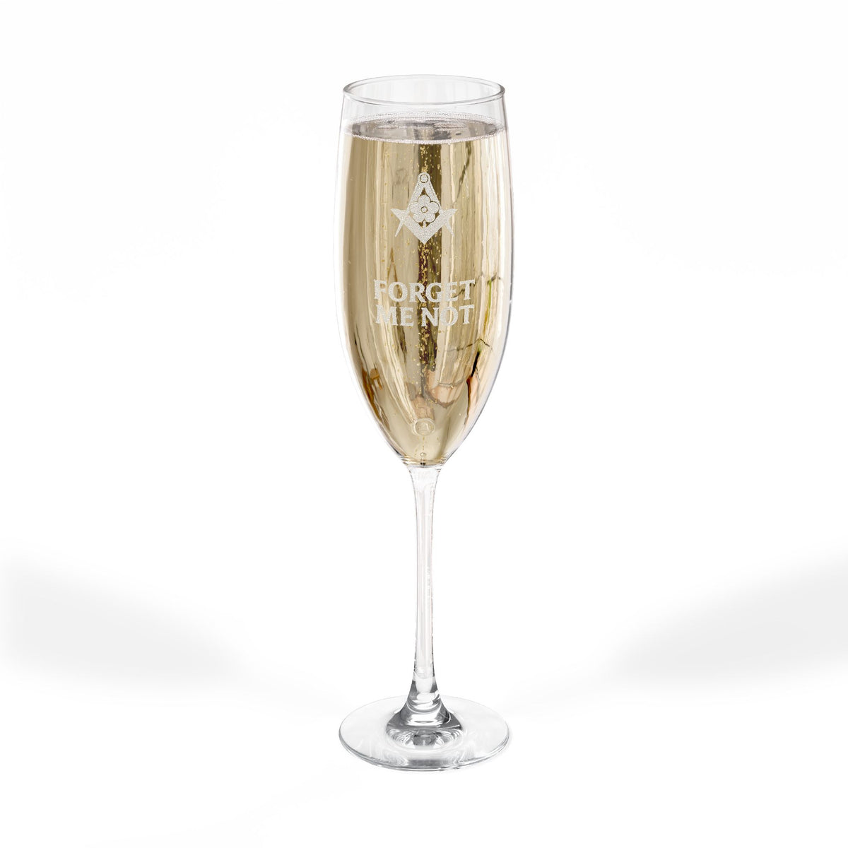 Master Mason Blue Lodge Champagne Flute - Square & Compasses Forget Me Not - Bricks Masons