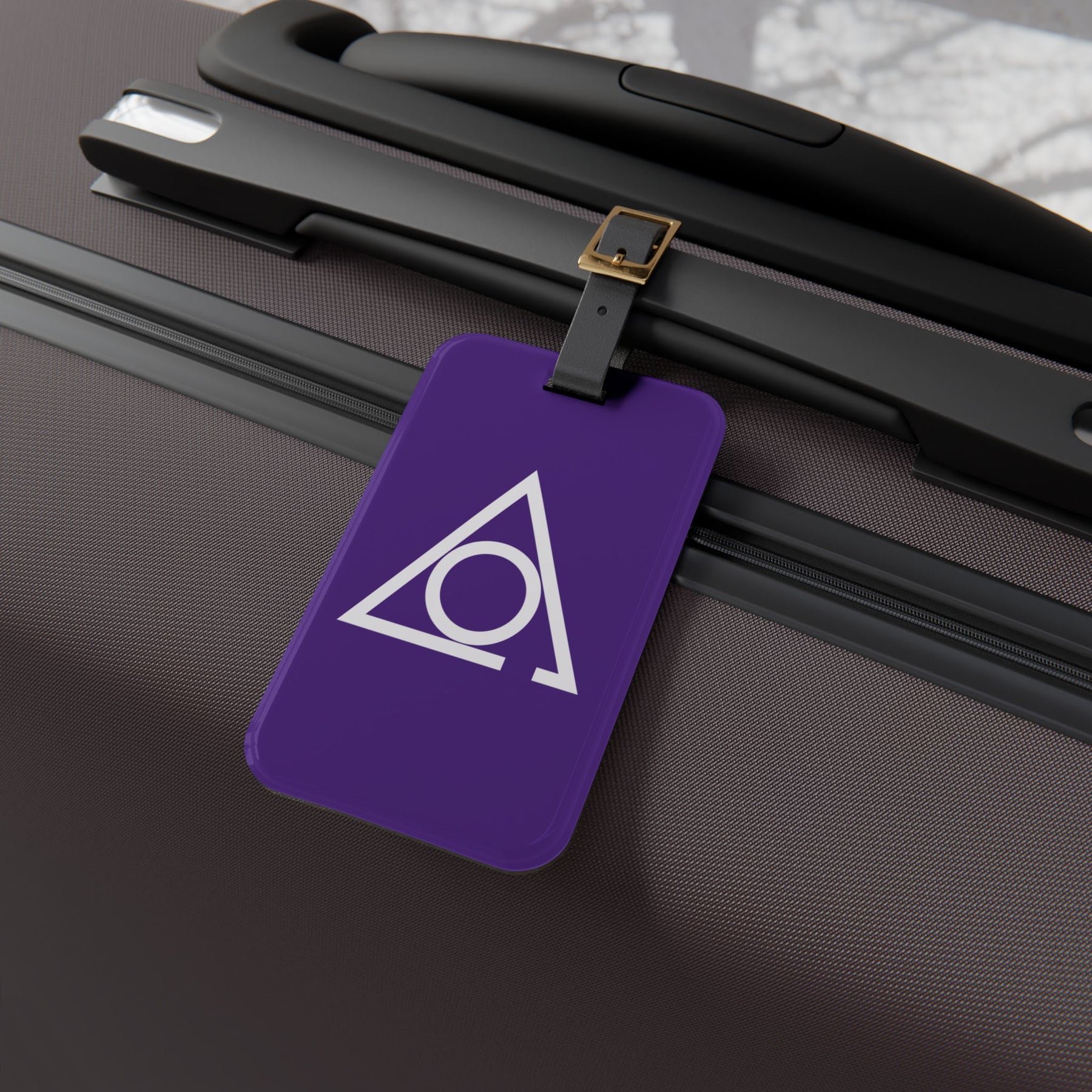 LOCOP Luggage Tag - Purple With Black Leather Strap - Bricks Masons
