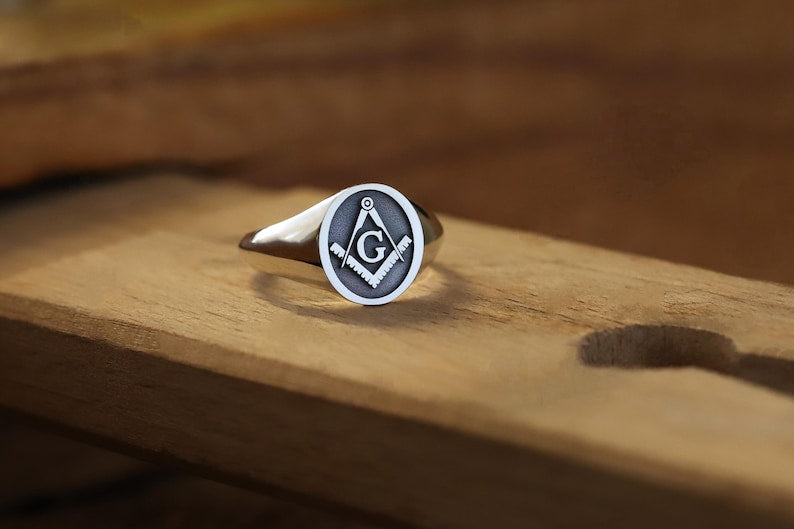 Master Mason Blue Lodge Ring - Gold Plated 925 Sterling Silver Various Sizes - Bricks Masons