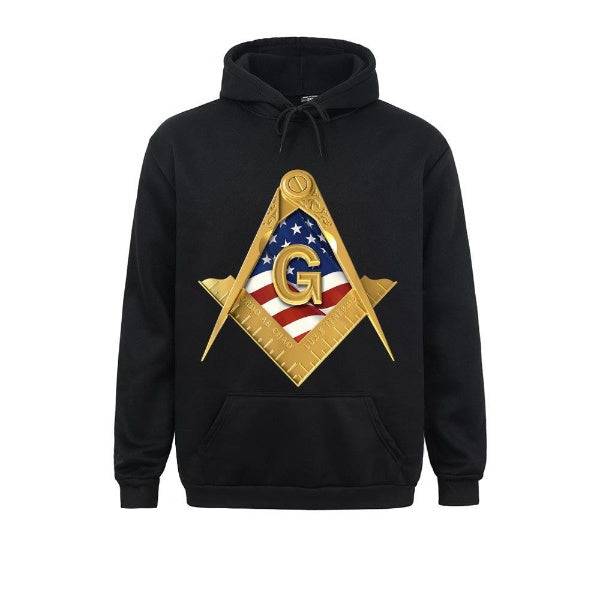 Master Mason Blue Lodge Hoodie - American USA Flag Square & Compass - Bricks Masons