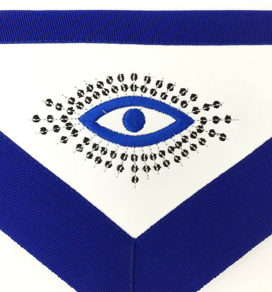 Master Mason Blue Lodge Apron - White & Navy Blue Ribbon - Bricks Masons