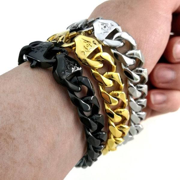 Master Mason Blue Lodge Bracelet - Cuban Link Plated Black/Gold/Silver - Bricks Masons
