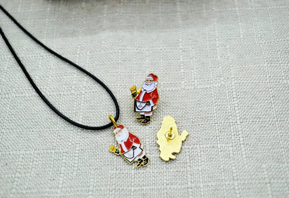 Master Mason Blue Lodge Necklace - Gold Plated Christmas Santa Pendant With Leather Chain - Bricks Masons