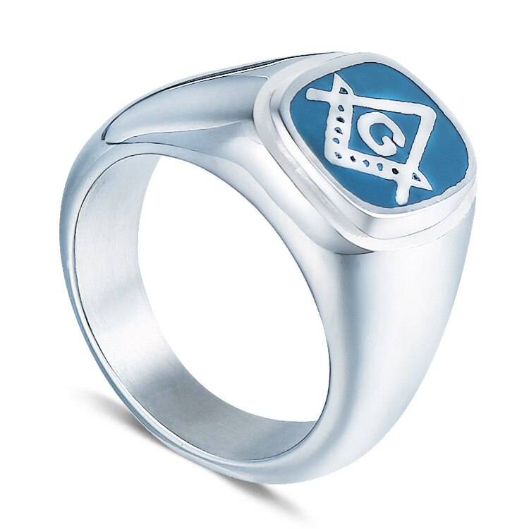 Master Mason Blue Lodge Ring - Classic Square and Compass G Blue - Bricks Masons