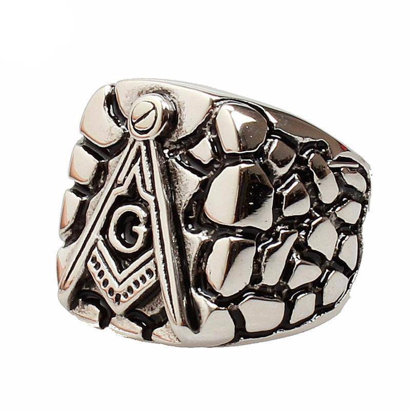 Master Mason Blue Lodge Ring - Punk Carved Plated Silver - Bricks Masons