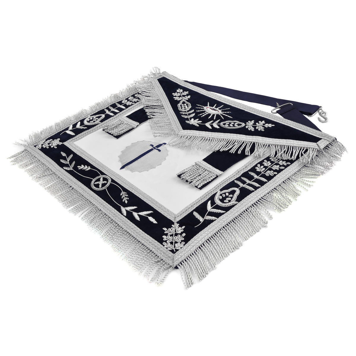 Tyler Blue Lodge Officer Apron - Blue With Silver Fringe - Bricks Masons