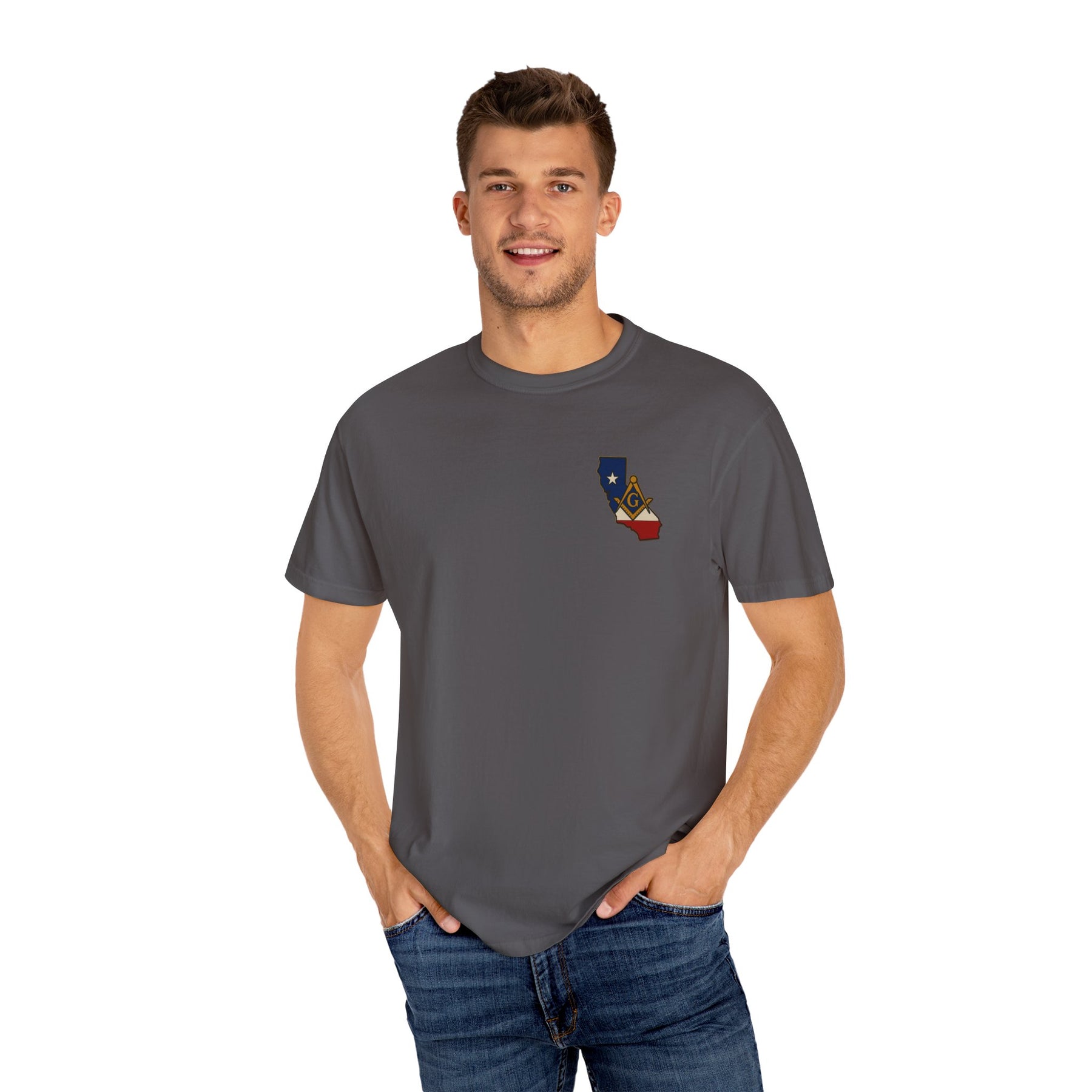 Master Mason Blue Lodge T-Shirt - Garment-Dyed California Mason - Bricks Masons