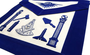 Past Master Blue Lodge Apron - Hand Embroidered with White Silk Threads