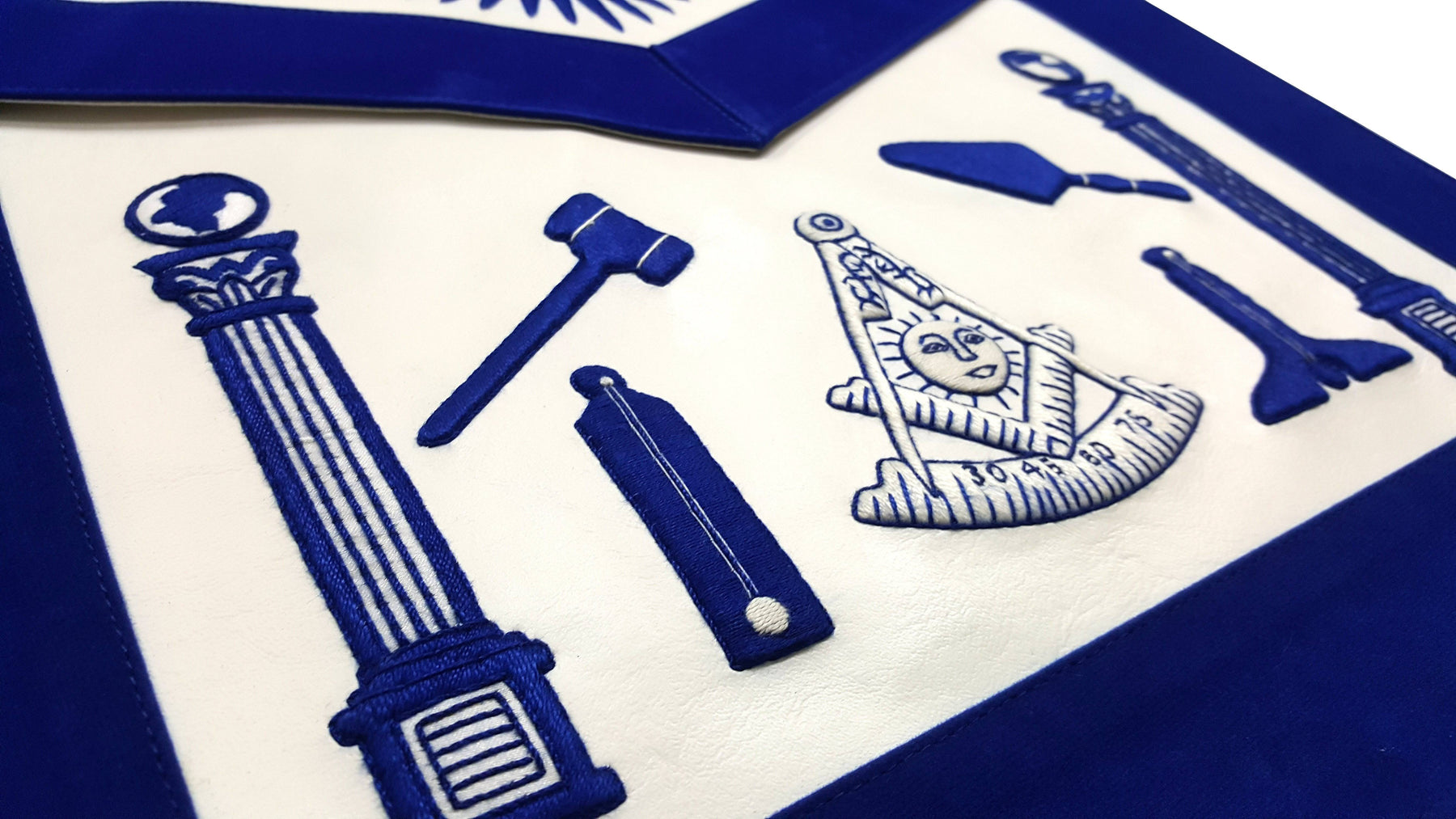 Past Master Blue Lodge Apron - Hand Embroidered with White Silk Threads