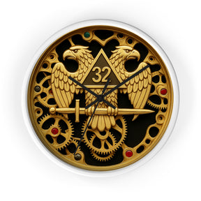 32nd Degree Scottish Rite Clock - Double Headed Eagle with Open Gear - Bricks Masons