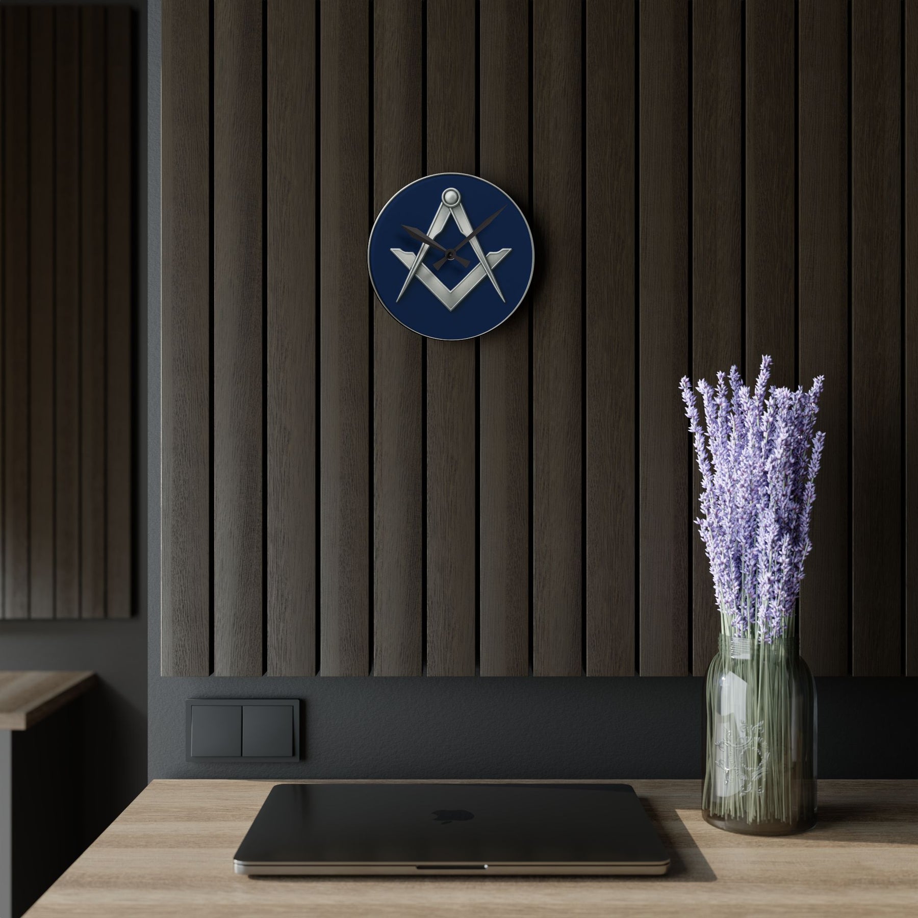 Master Mason Blue Lodge Clock - Blue & Silver Square & Compass - Bricks Masons