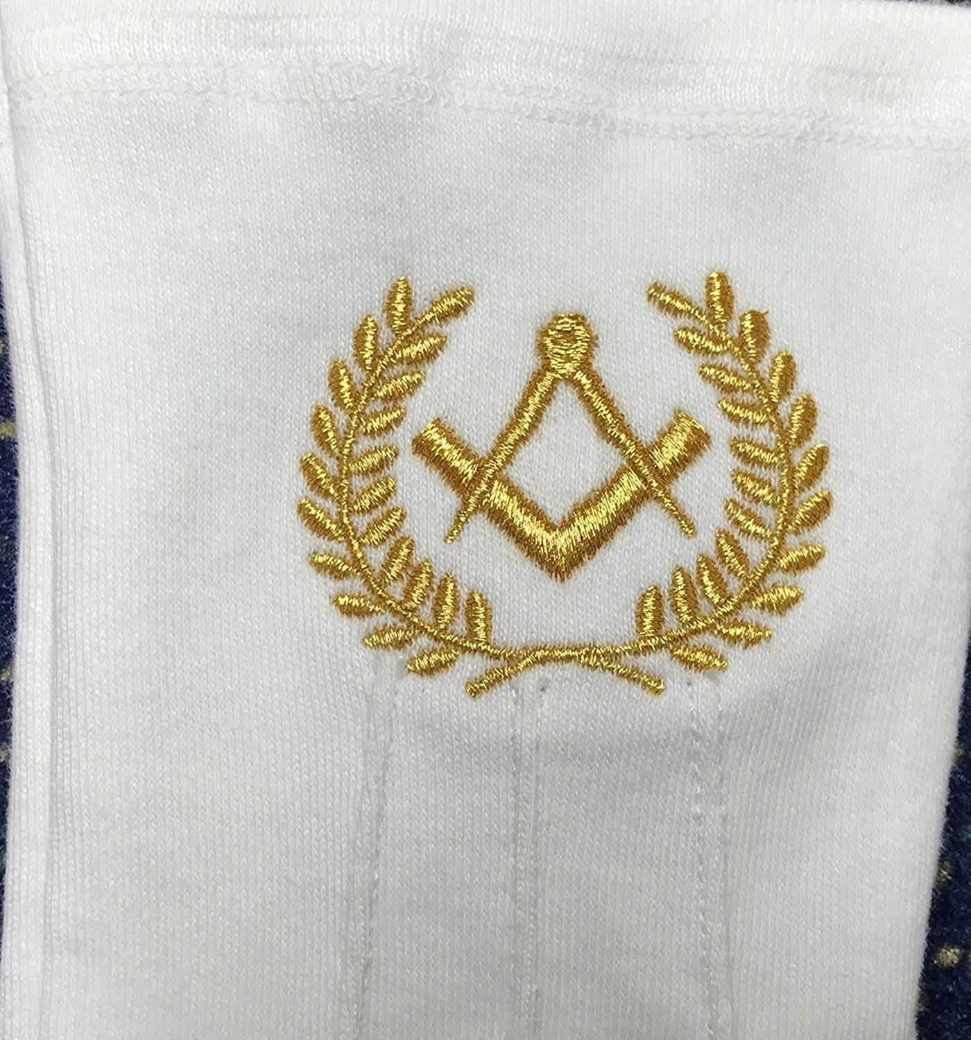 Master Mason Blue Lodge Gloves - White Cotton with Gold Square & Compass