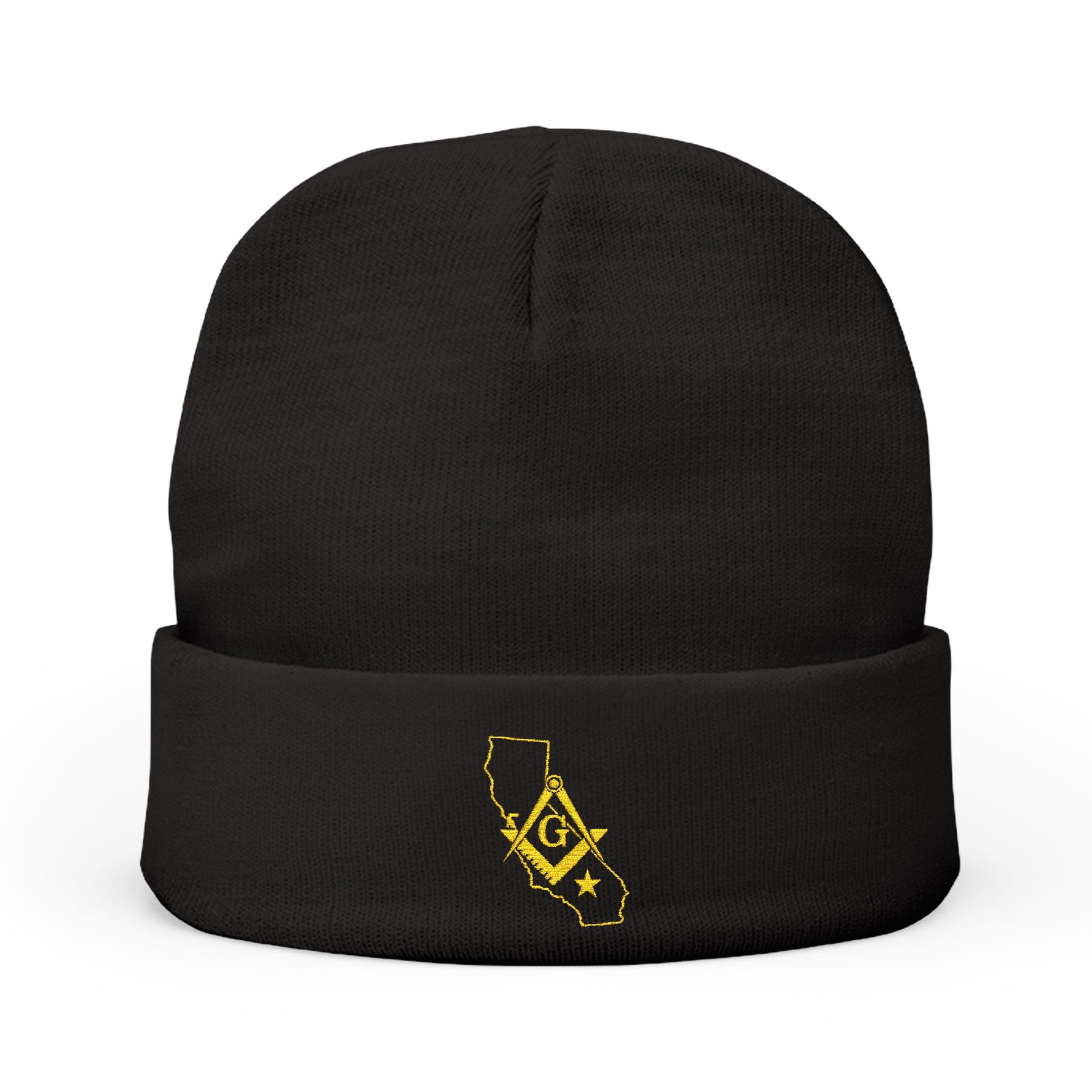 Master Mason Blue Lodge Beanie - Knit Embroidery Gold Square & Compass G California Mason - Bricks Masons