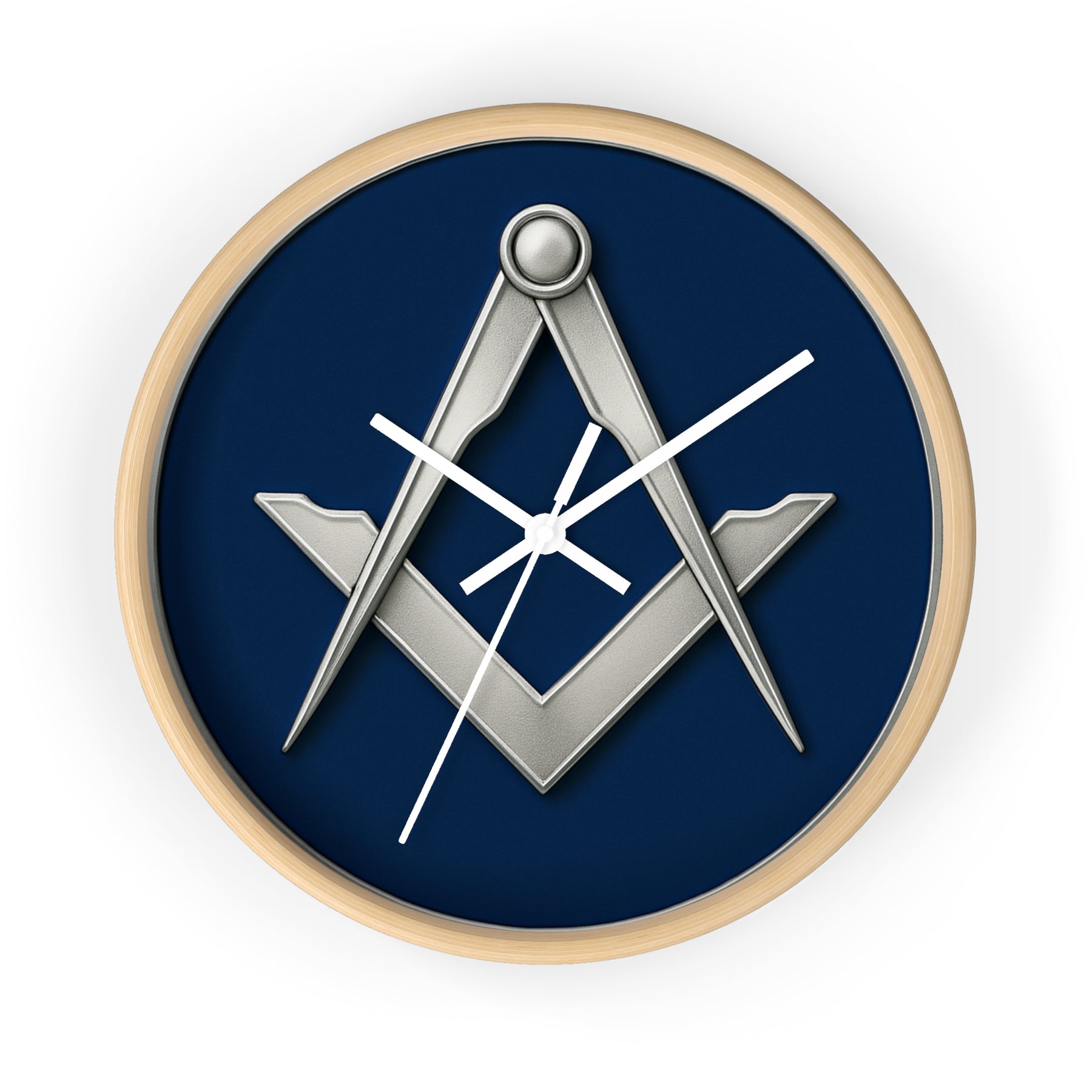 Master Mason Blue Lodge Clock - Minimalist Square & Compass in Wooden Frame - Bricks Masons