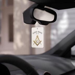 Master Mason Blue Lodge Car Air Freshener - Gold S&C G With Personalization - Bricks Masons