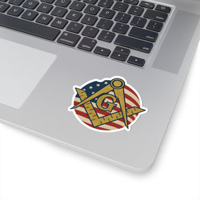 Master Mason Blue Lodge Sticker Decal - Kiss-Cut US Flag Square & Compass G - Bricks Masons