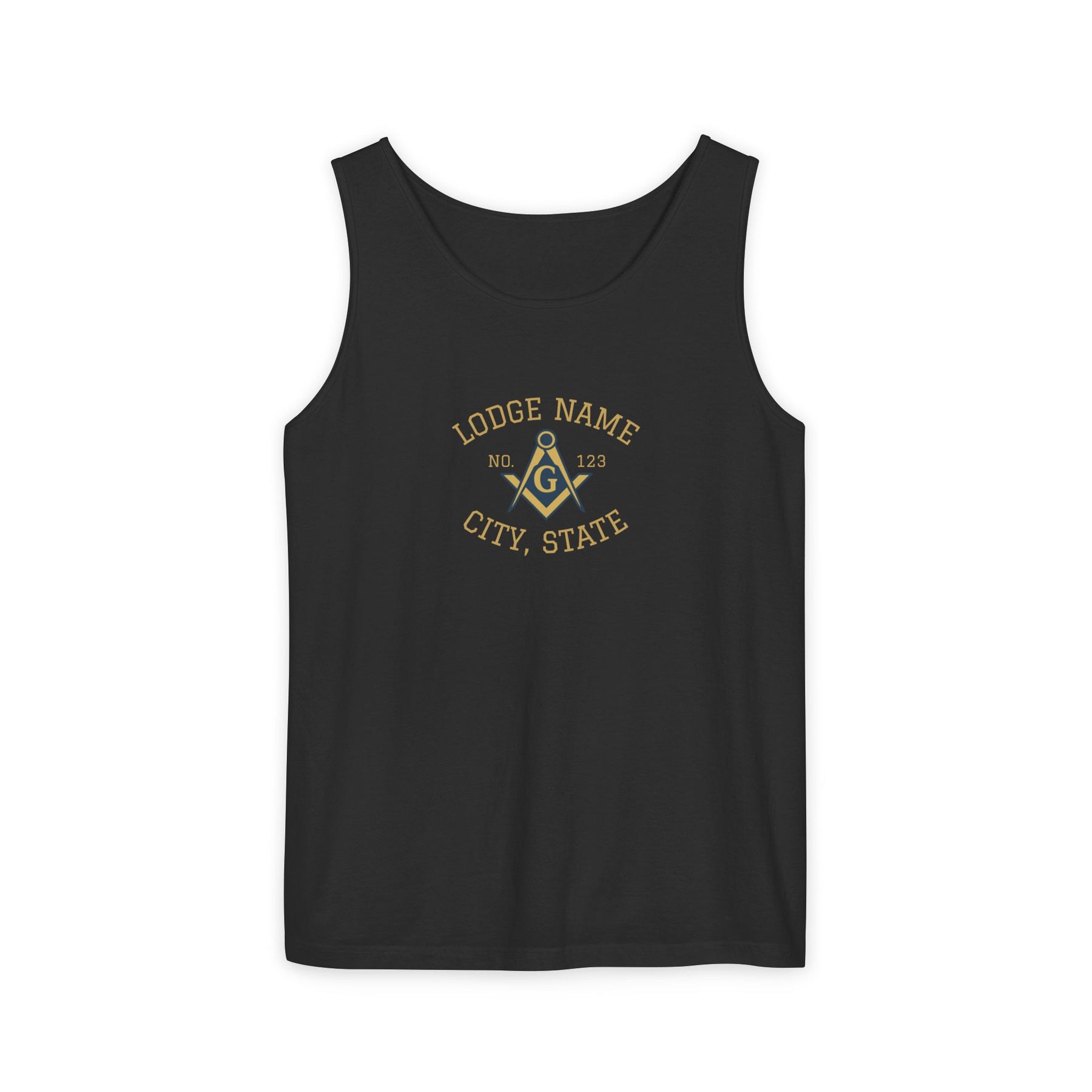 Master Mason Blue Lodge Tank Top - Personalizable Garment-Dyed Square & Compass G - Bricks Masons
