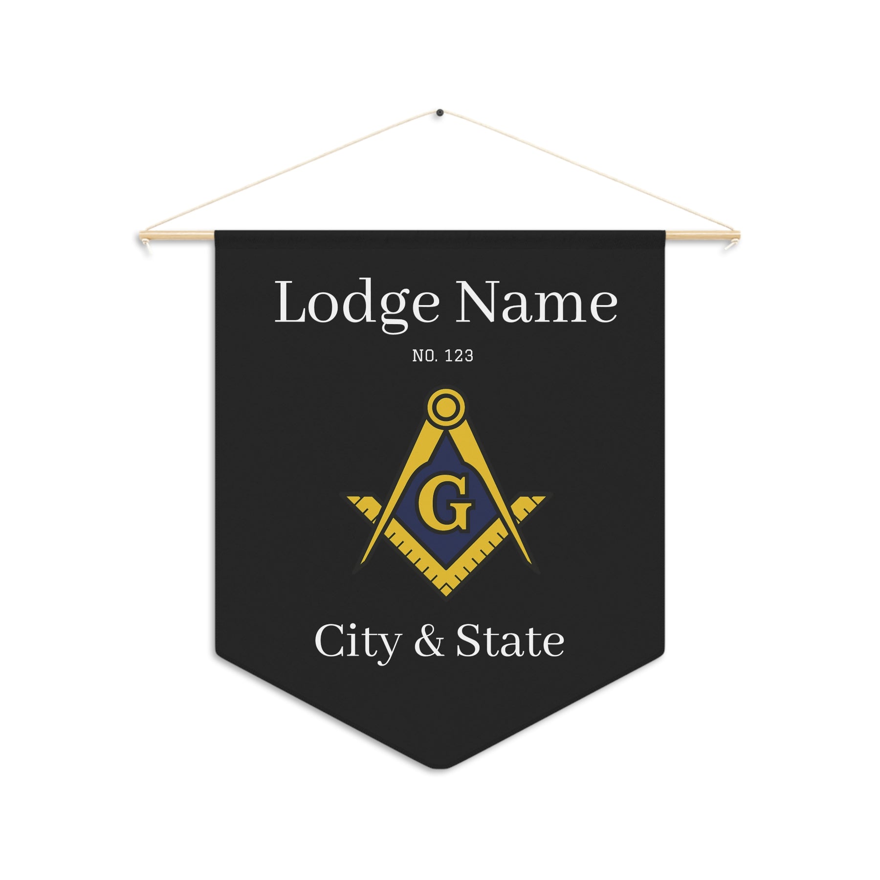 Master Mason Blue Lodge Pennant - Customized Gold Square & Compass with G - Bricks Masons
