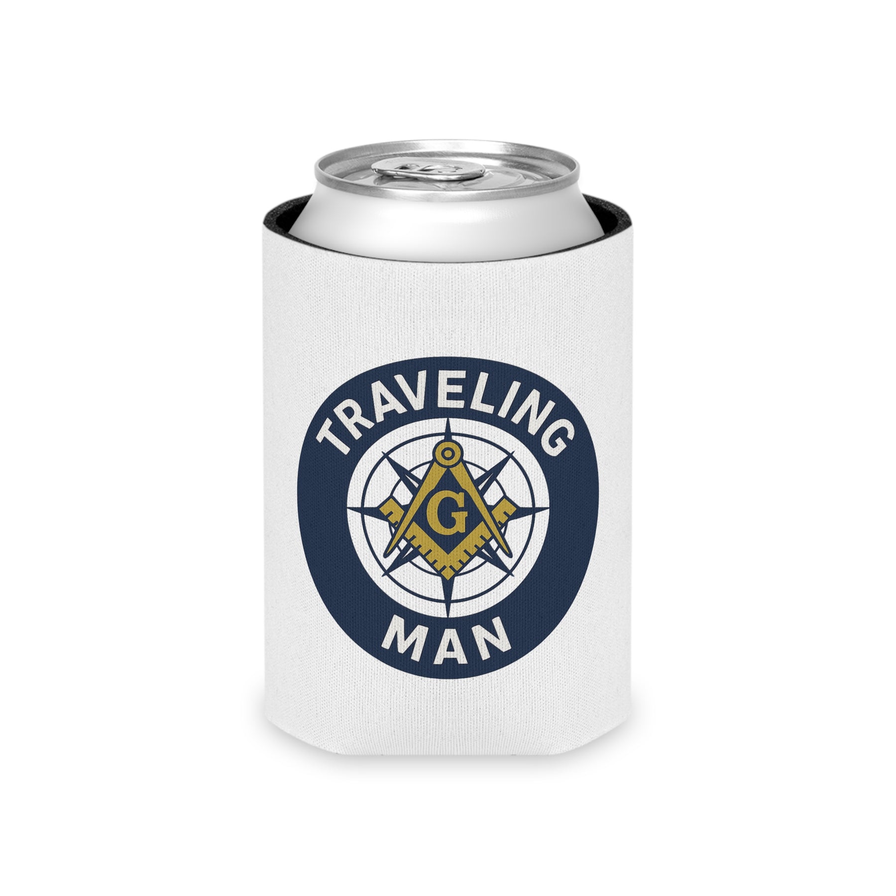 Master Mason Blue Lodge Can Cooler - S&C G Traveling Man - Bricks Masons