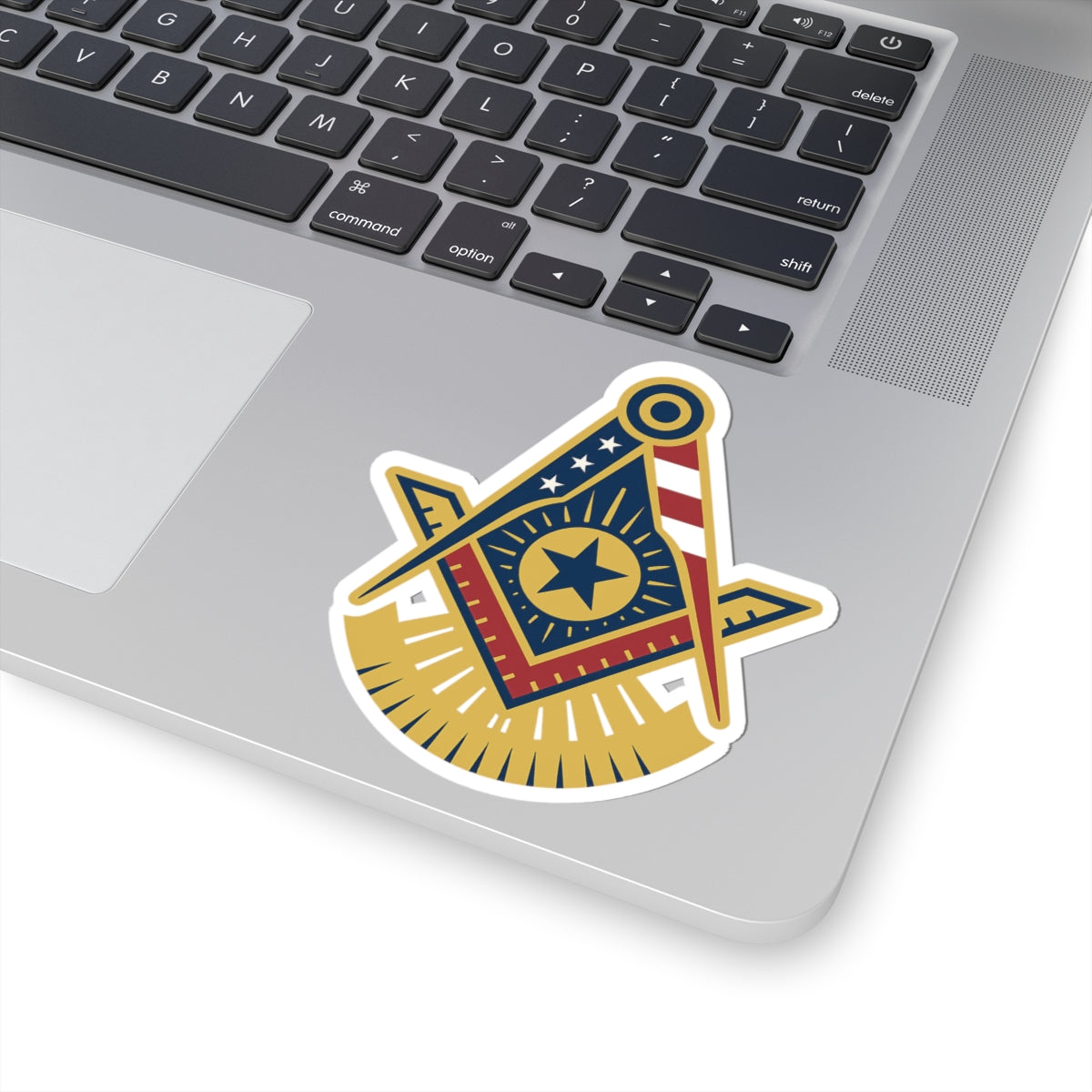 Past Master Blue Lodge Sticker Decal - Kiss-Cut US Flag - Bricks Masons