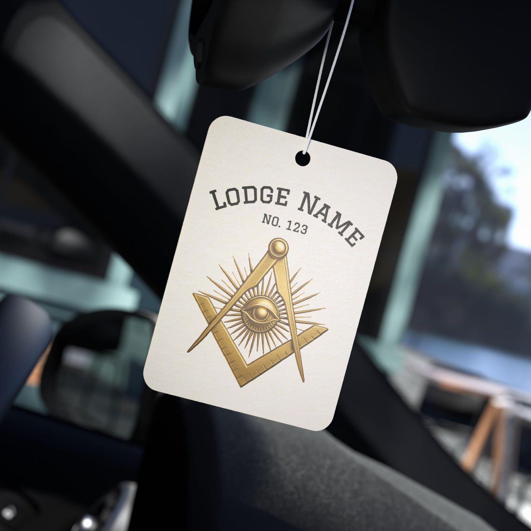 Master Mason Blue Lodge Car Air Freshener - Square Compass & Eye With Customization - Bricks Masons