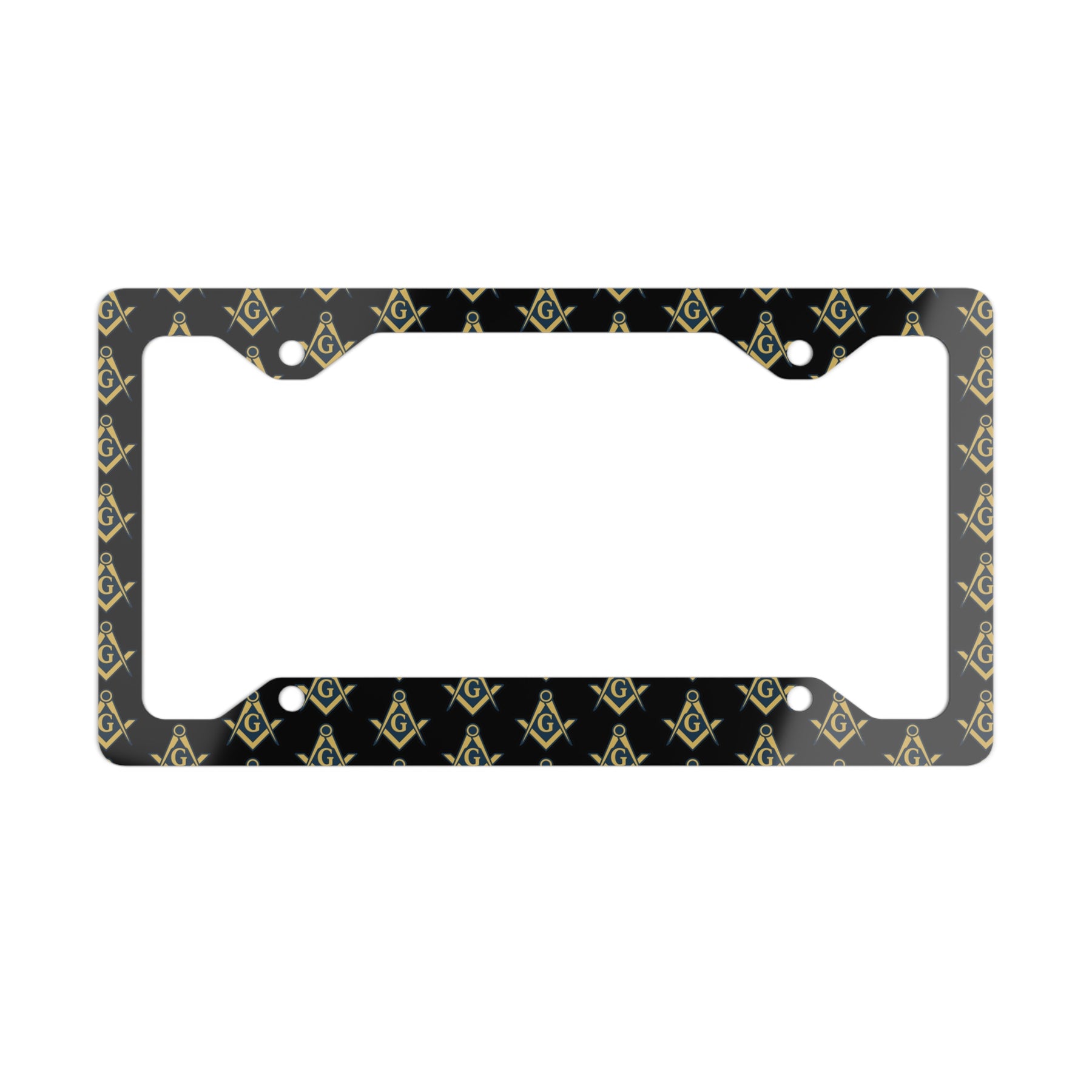 Master Mason Blue Lodge License Plate Frame - Black & Gold Square & Compass with G - Bricks Masons