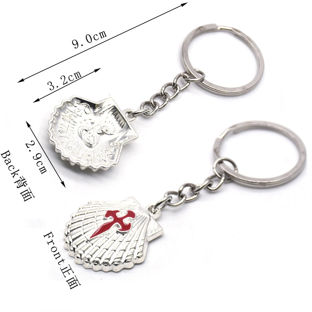 Knights Templar Commandery Keychain - Silver Cross Shell Cross Pendant - Bricks Masons