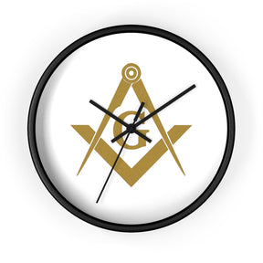 Master Mason Blue Lodge Clock - Golden Square & Compass G on White Dial - Bricks Masons
