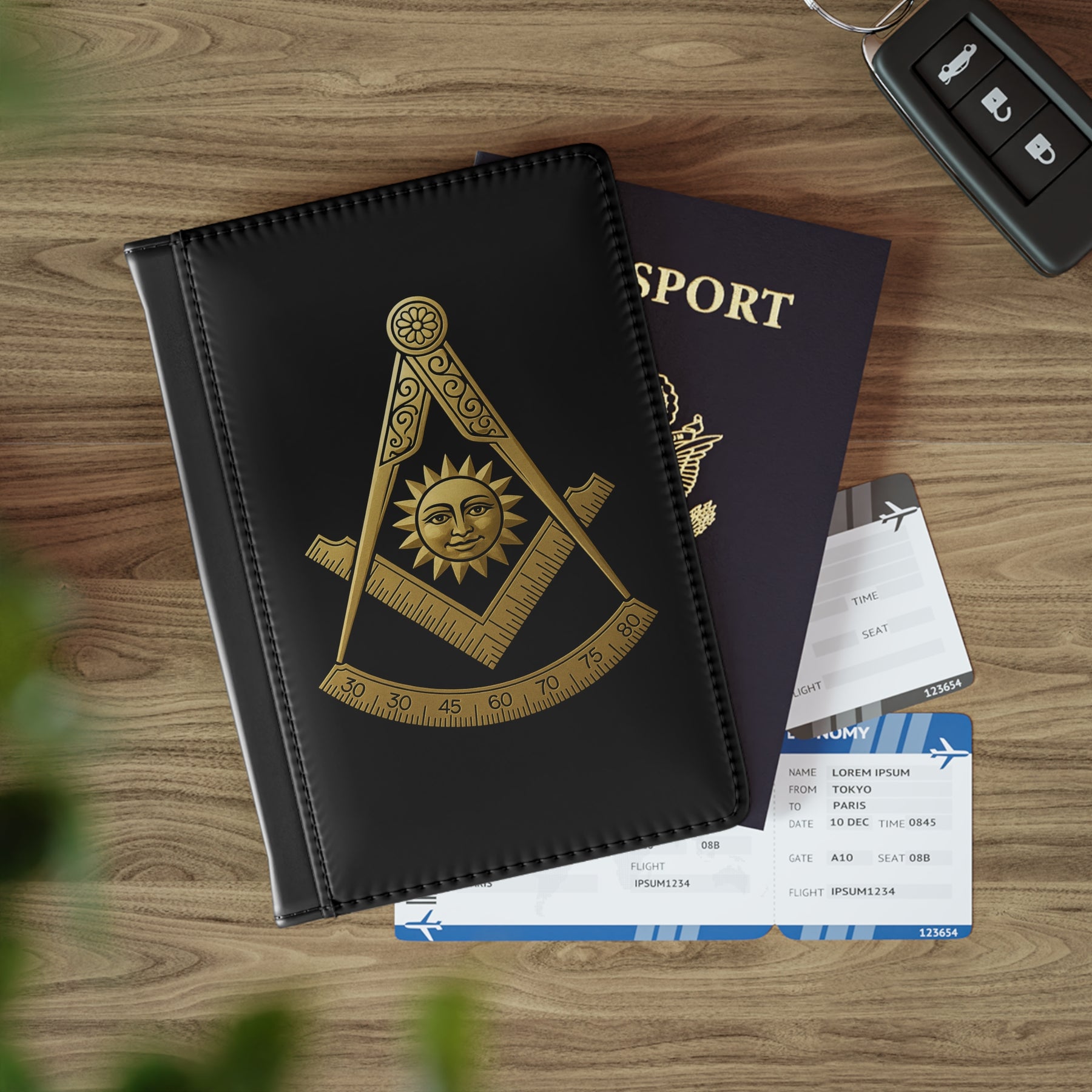 Past Master Blue Lodge Passport Cover - Gold Emblem With PU Leather - Bricks Masons