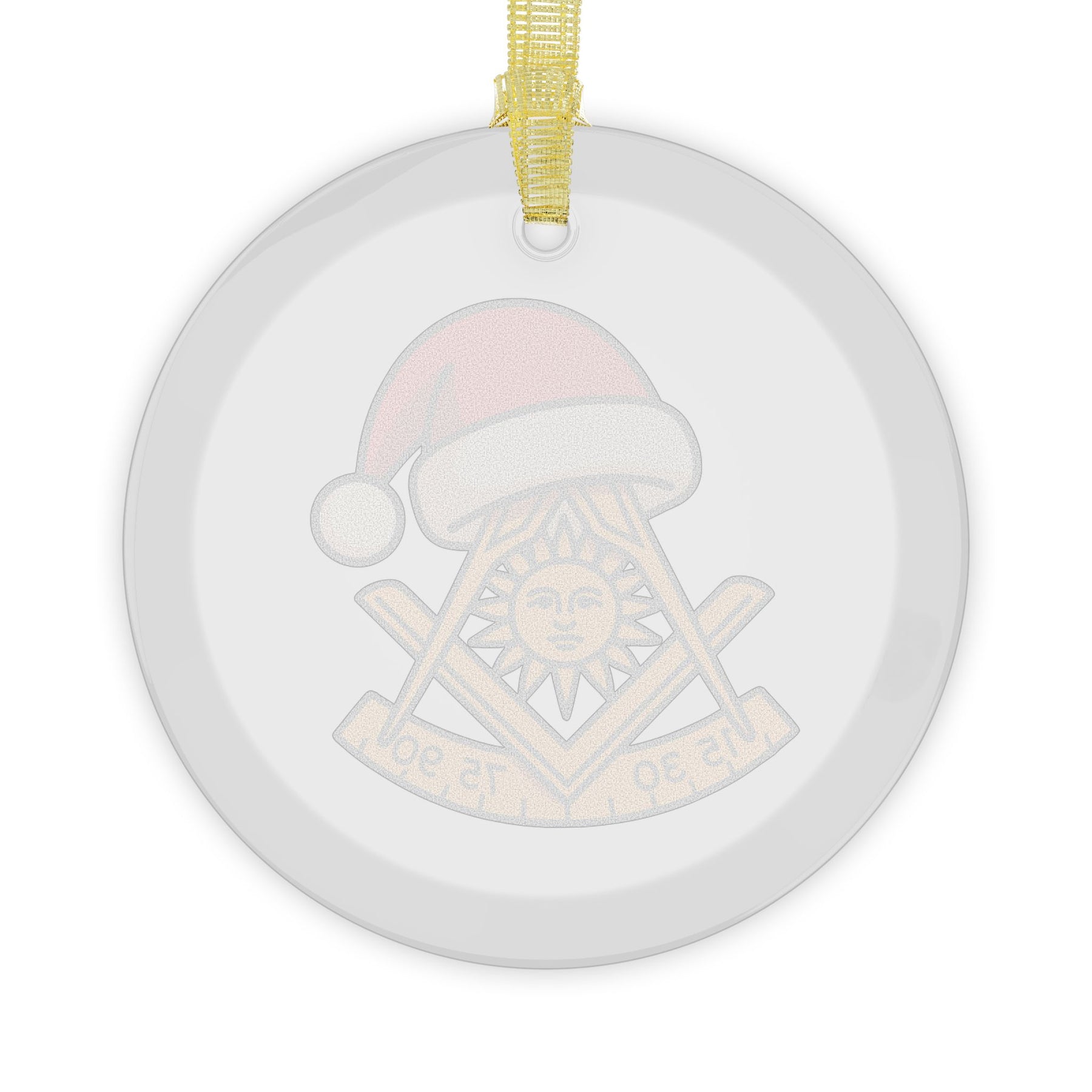 Past Master Blue Lodge Christmas Ornament - Gold Square & Compass with Quadrant Sun - Bricks Masons