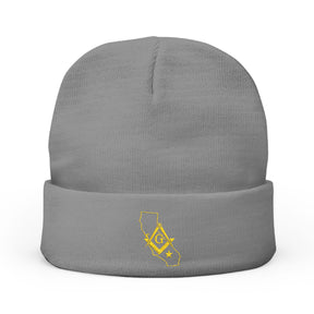 Master Mason Blue Lodge Beanie - Knit Embroidery Gold Square & Compass G California Mason - Bricks Masons