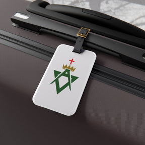 Allied Masonic Degrees Luggage Tag - White With Black Leather Strap - Bricks Masons