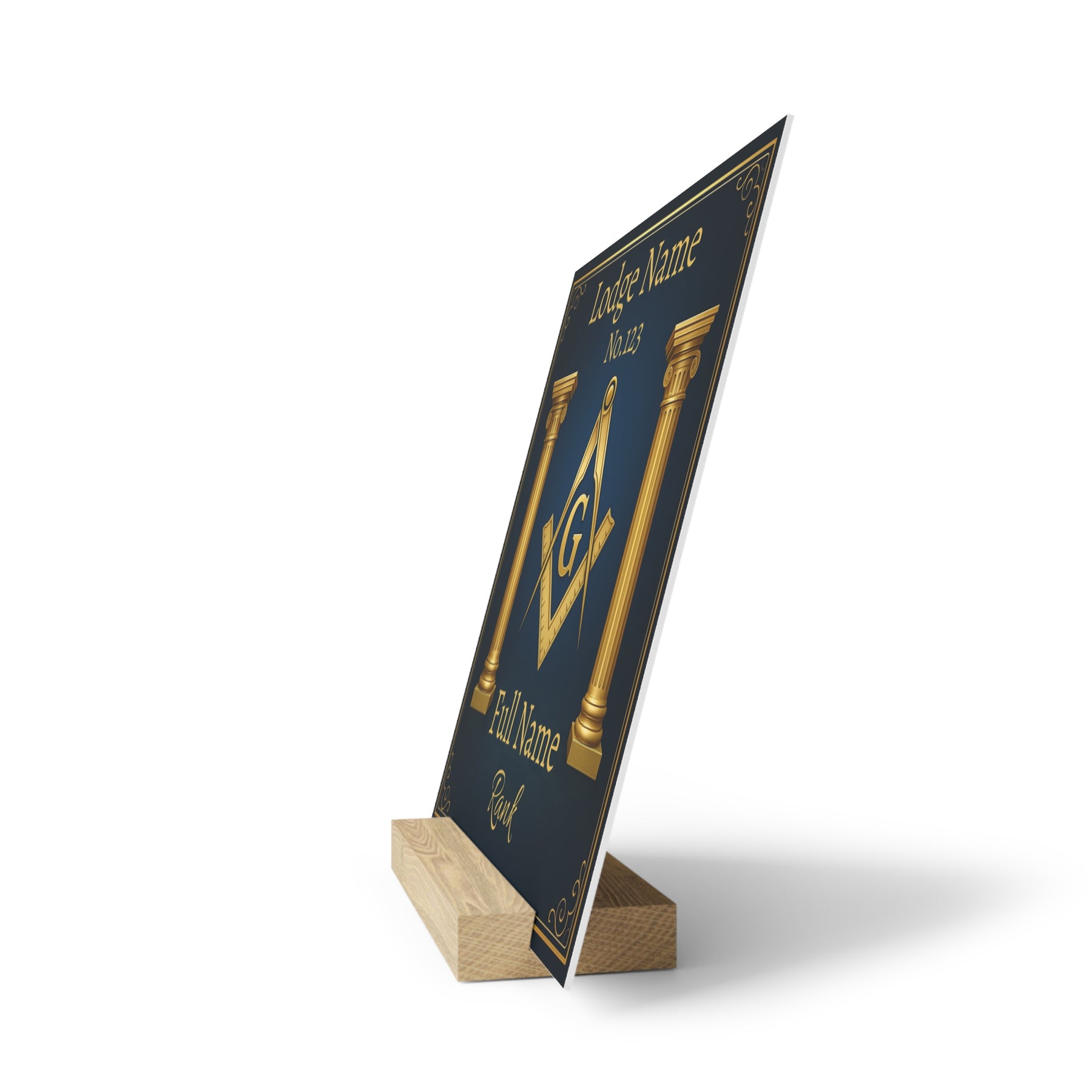 Master Mason Blue Lodge Plaque - Square & Compass G with Pillars Customized - Bricks Masons