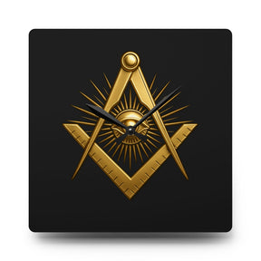 Master Mason Blue Lodge Clock - Square & Compass with All Seeing Eye on Acrylic Dial - Bricks Masons