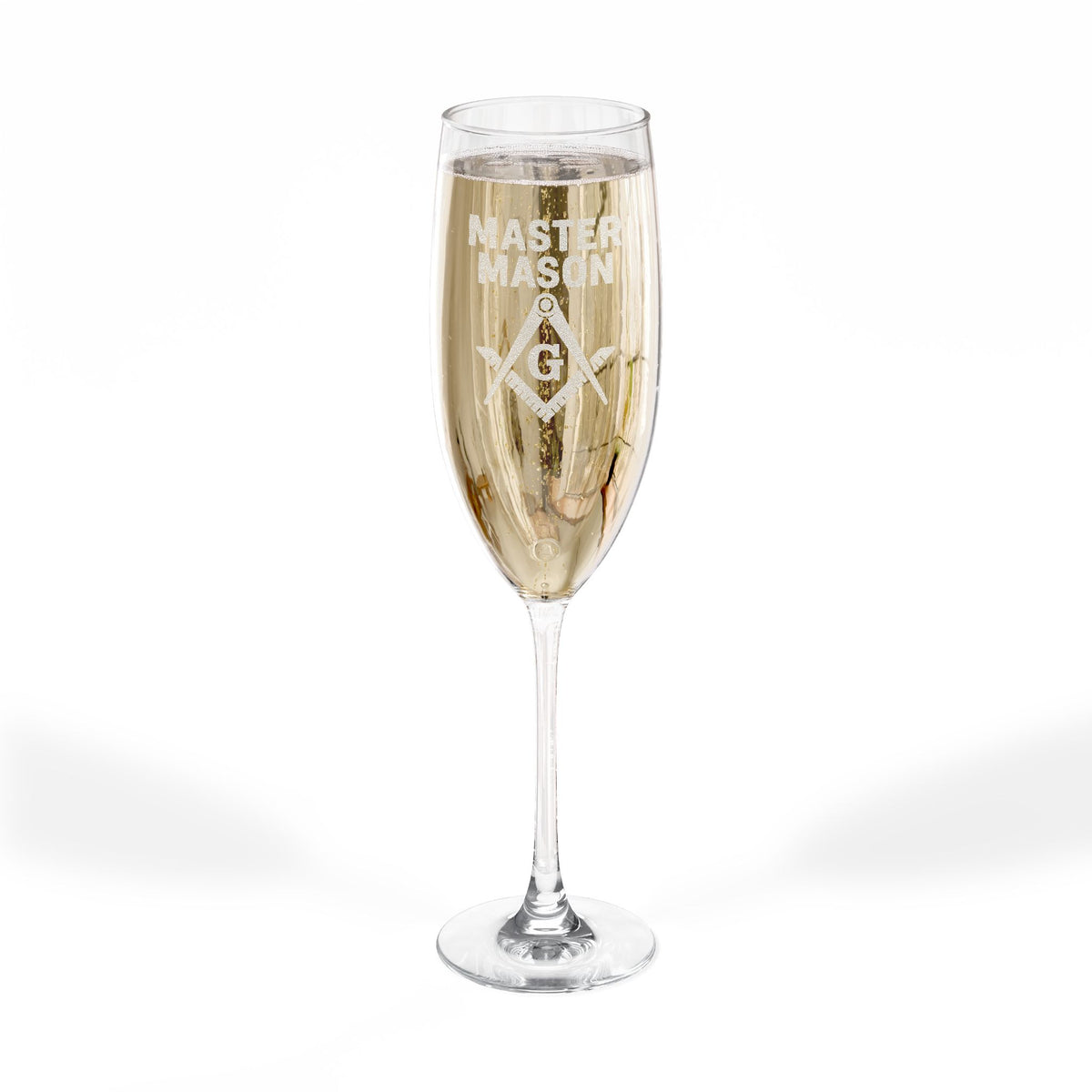 Master Mason Blue Lodge Champagne Flute - Square & Compasses G Emblem - Bricks Masons