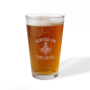 Master Mason Blue Lodge Pint Glass - Square & Compass G Served On The Level - Bricks Masons
