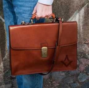 Master Mason Blue Lodge Briefcase - Brown Leather