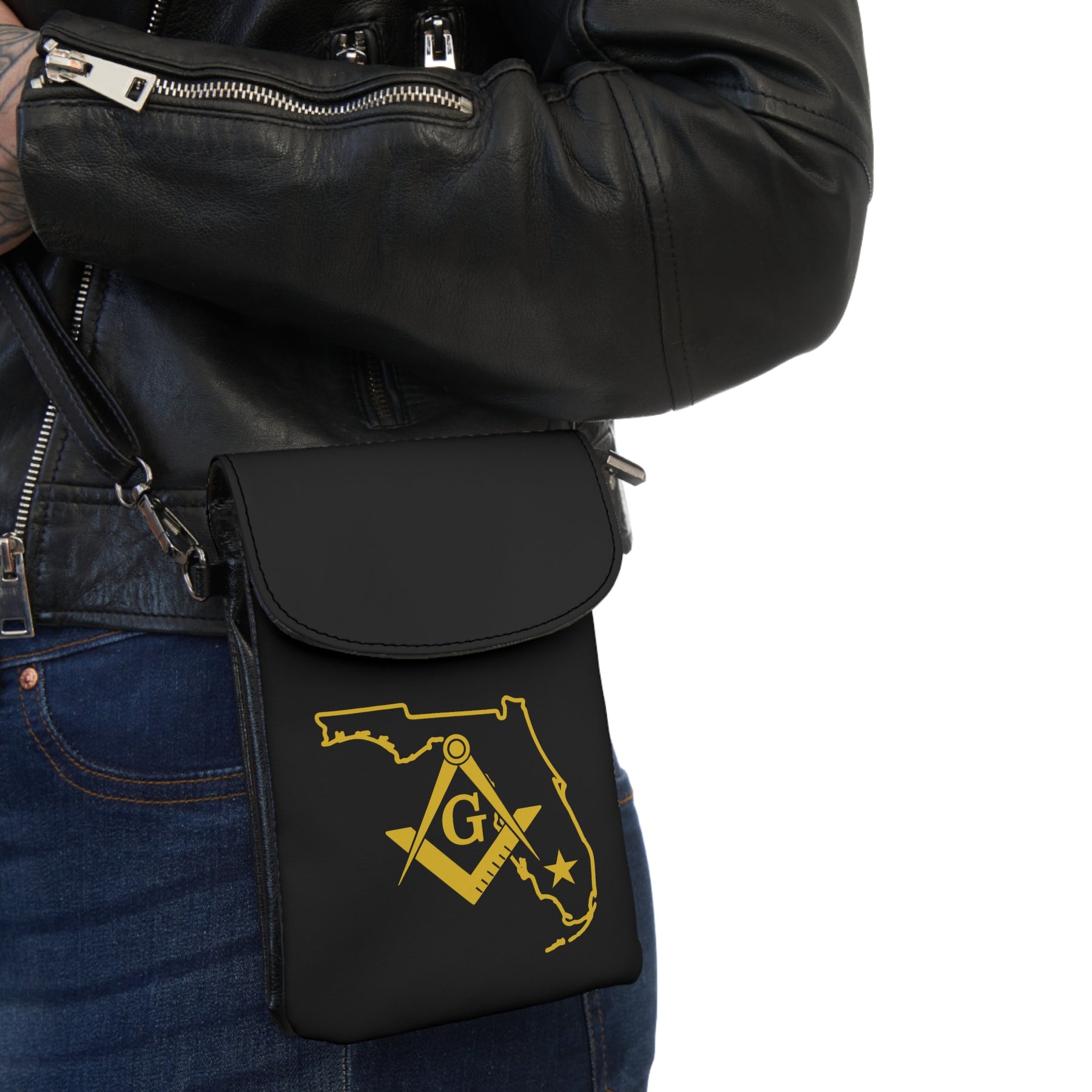 Master Mason Blue Lodge Cell Phone Wallet - Florida Mason Microfiber Leather - Bricks Masons