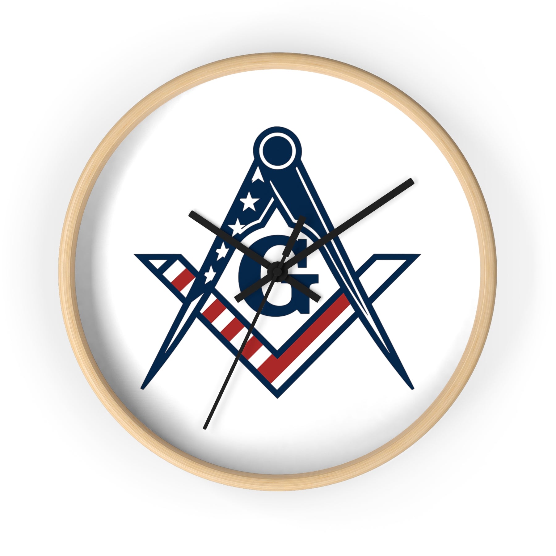 Master Mason Blue Lodge Clock - Square & Compass G with American Flag Design - Bricks Masons