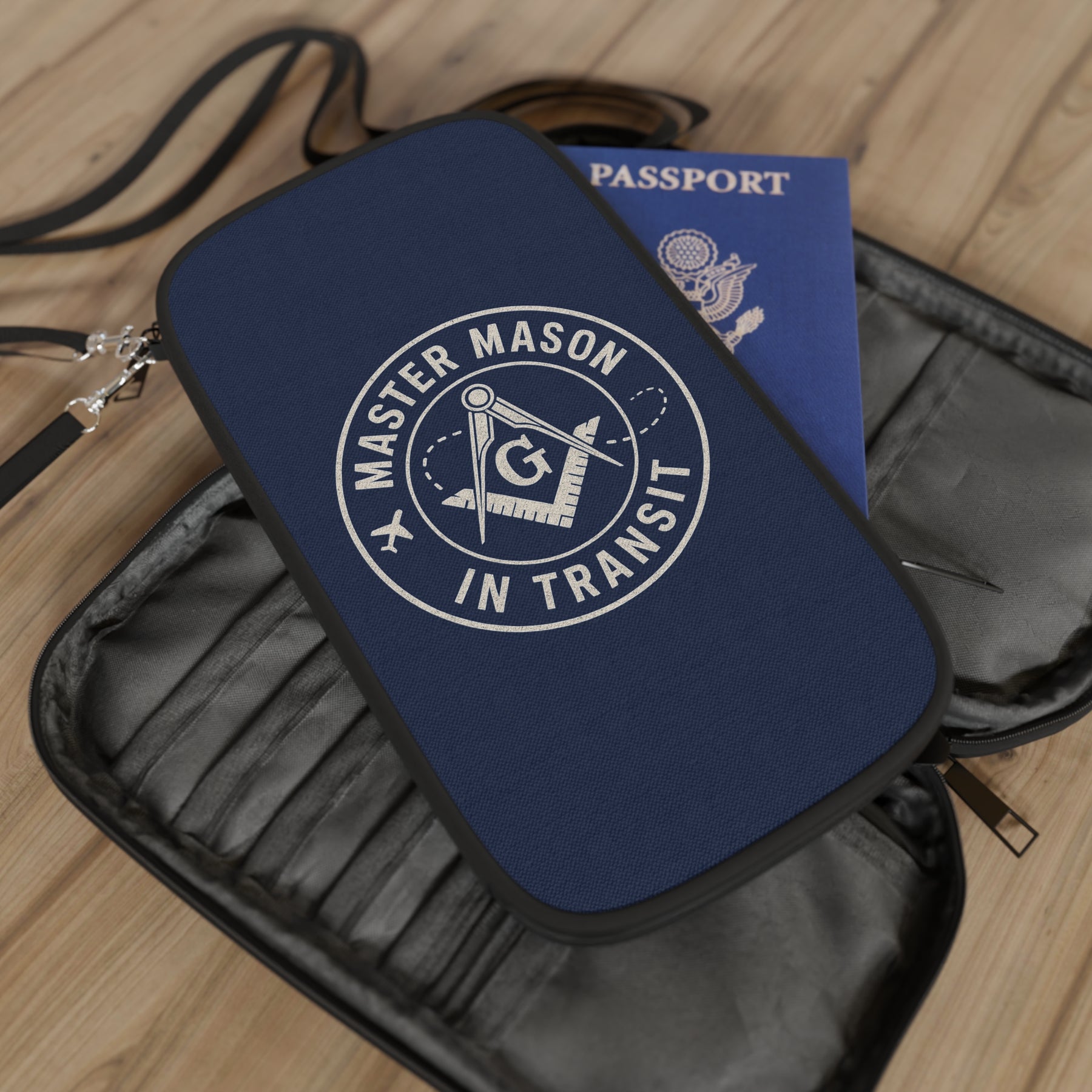 Master Mason Blue Lodge Passport Wallet - Mason In Transit With Shoulder & Wrist Strap - Bricks Masons