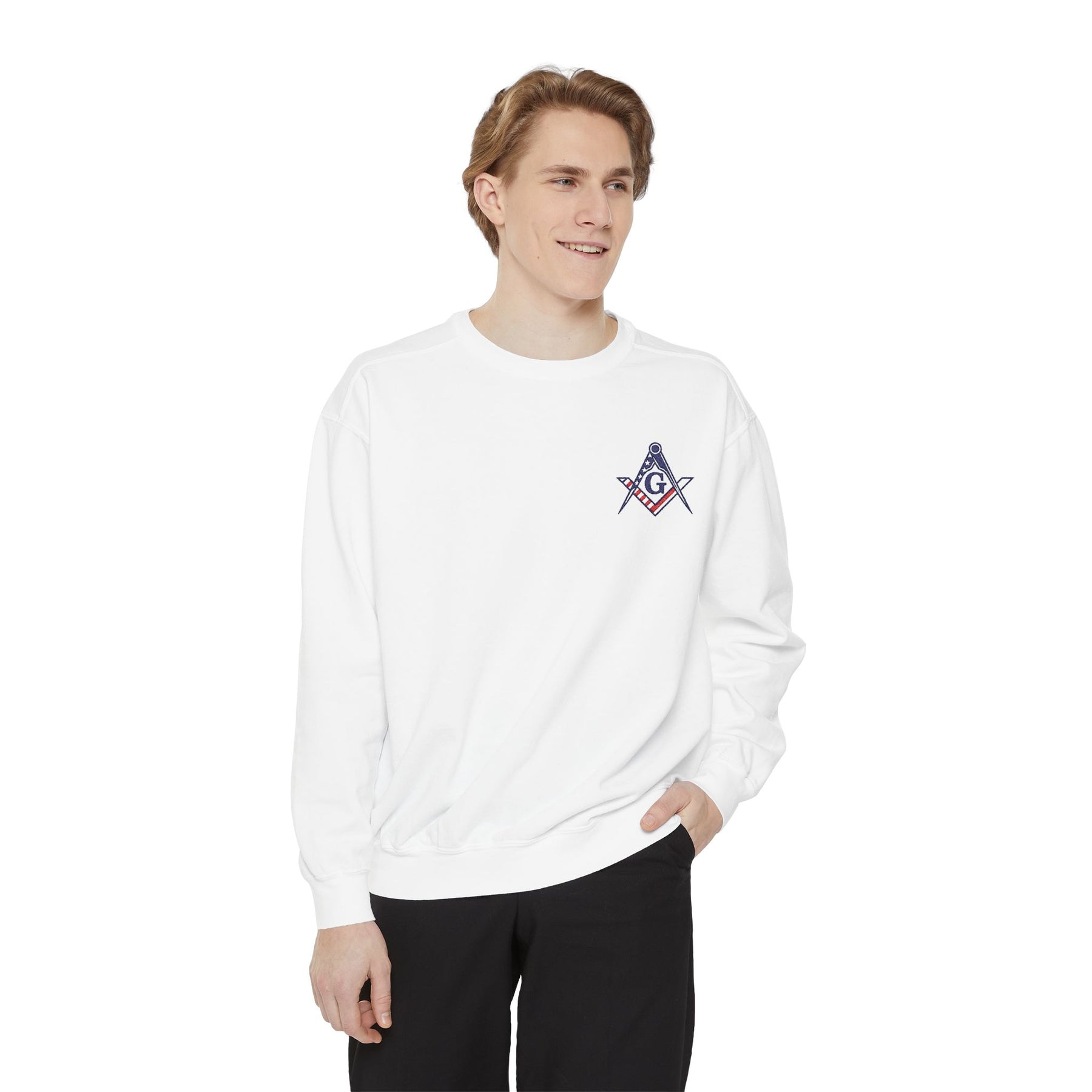 Master Mason Blue Lodge Sweatshirt - Square & Compass with G US Flag - Bricks Masons