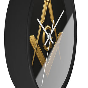 Master Mason Blue Lodge Clock - S&C with G Design on Wood Frame - Bricks Masons