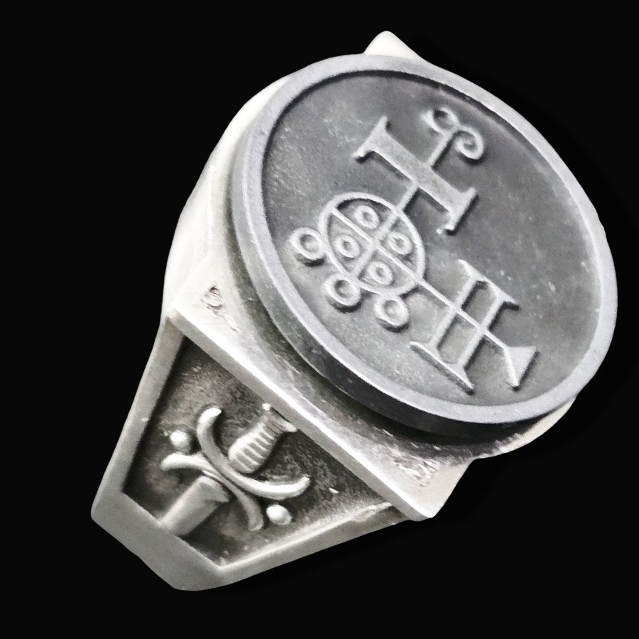 Demon Ring 10 PRESIDENT BUER 72 Demons Lesser Key of Solomon Goetia In Silver 2.2 cm x 1.8 cm 18 Gr Art 1788 - Bricks Masons