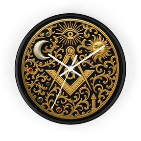 Master Mason Blue Lodge Clock - S&C G with Sun Moon & Eye with Golden Ornates - Bricks Masons