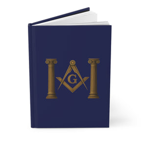 Master Mason Blue Lodge Journal - Gold Square & Compass G with Twin Pillars - Bricks Masons