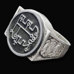 Demon Ring 36 PRINCE STOLAS 72 Demons Minor Key of Solomon Goetia In Silver 2.2 cm x 1.8 cm 18 Gr Art 1814 - Bricks Masons