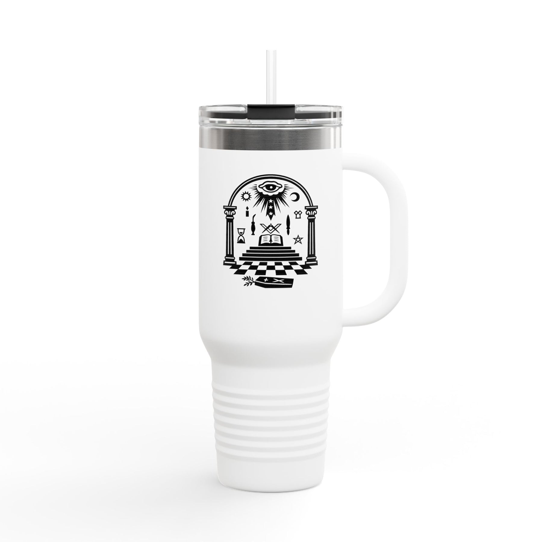 Master Mason Blue Lodge Ringneck Tumbler - Temple Scene with Square & Compass - Bricks Masons